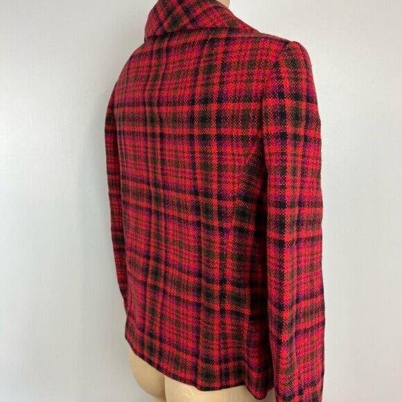 VTG 80s Holt Renfrew Hardy Amies Womens M Plaid Double Breasted Blazer Jacket Re - Picture 4 of 15